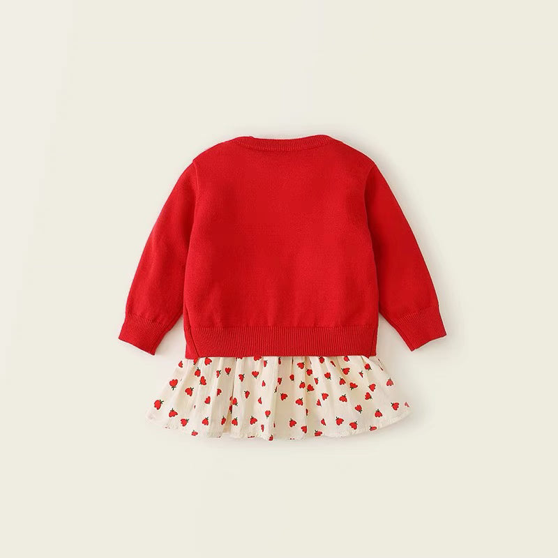 Babydoll Spring Dress & Red Cardigan