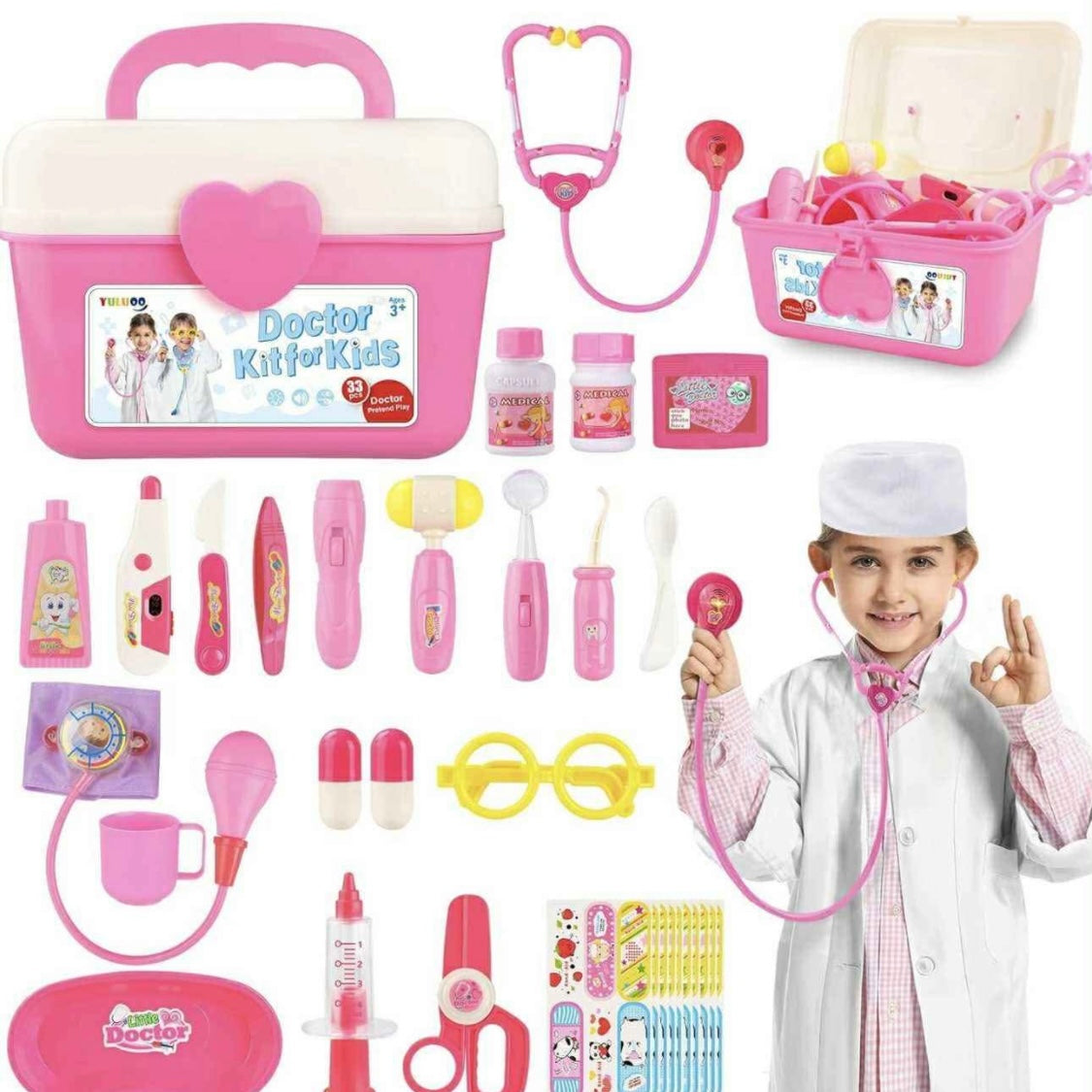 33PCS Doctor Kit with Light Up Tools & Doctor Coat