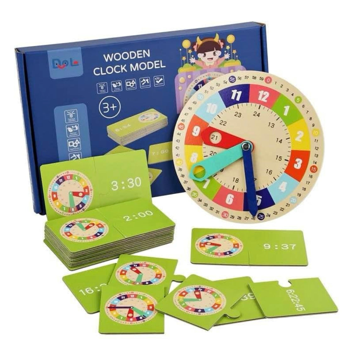 Wooden Clock Learning Set + Practice Cards