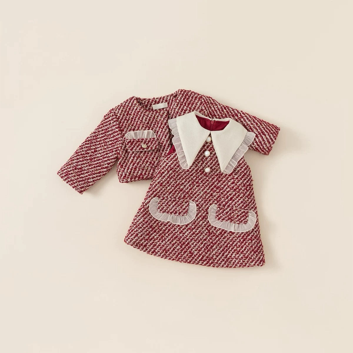 Elegant Red Tweed Dress Set