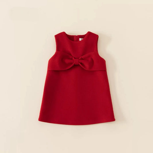 Red Bow A-Line Velvet Dress