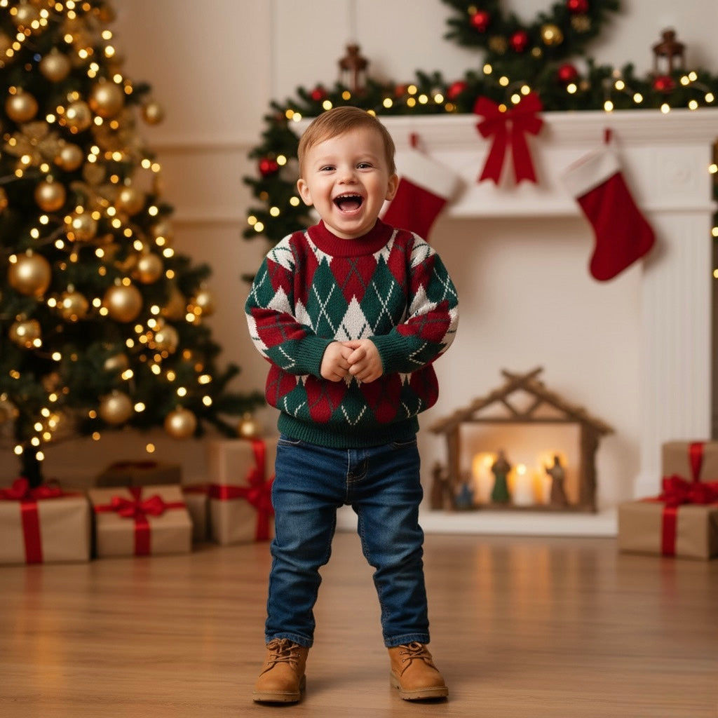 Festive Argyle Knit Sweater