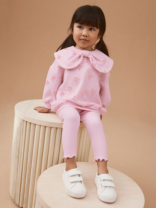 Pink Floral Sweatshirt & Leggings Set