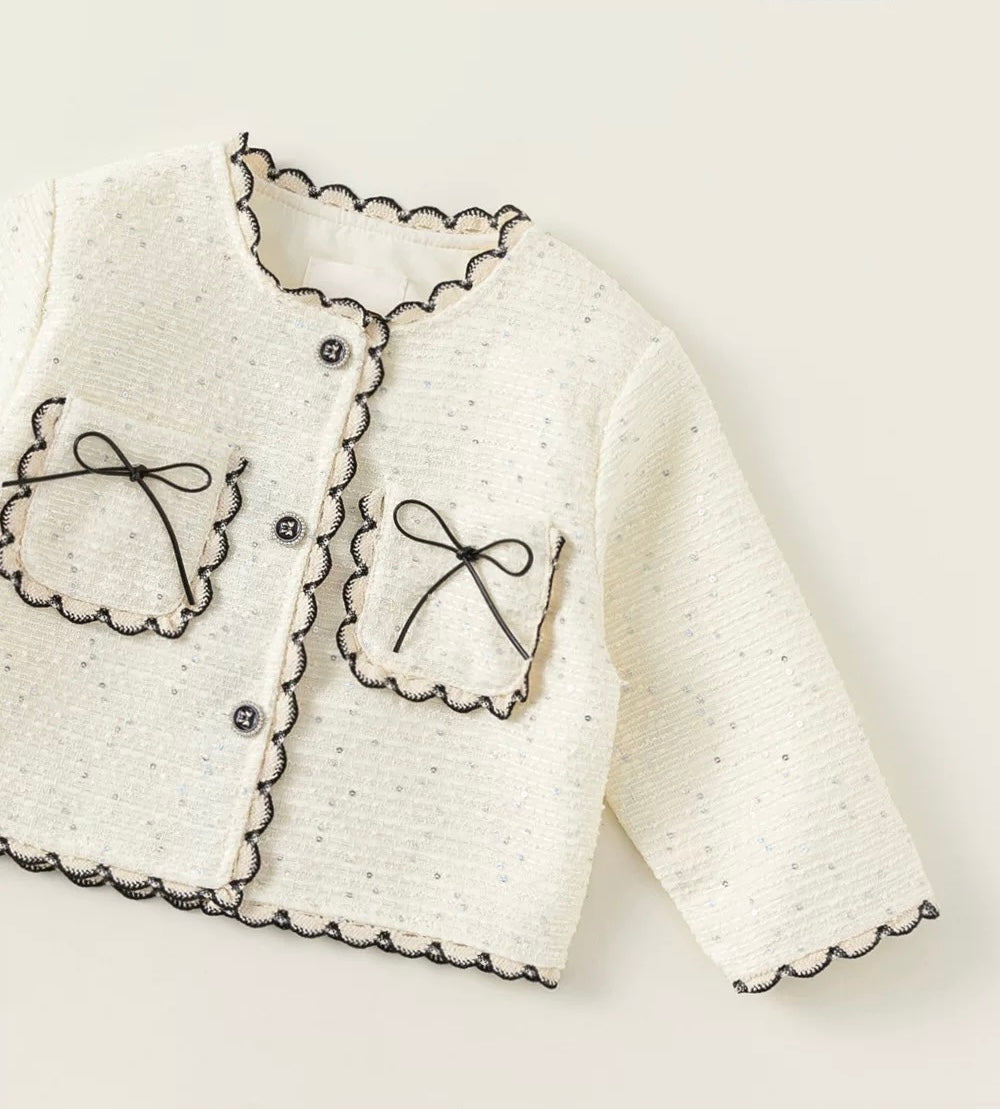 Lightweight Tweed Bow Cardigan