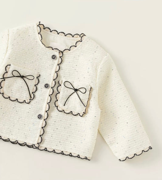 Lightweight Tweed Bow Cardigan