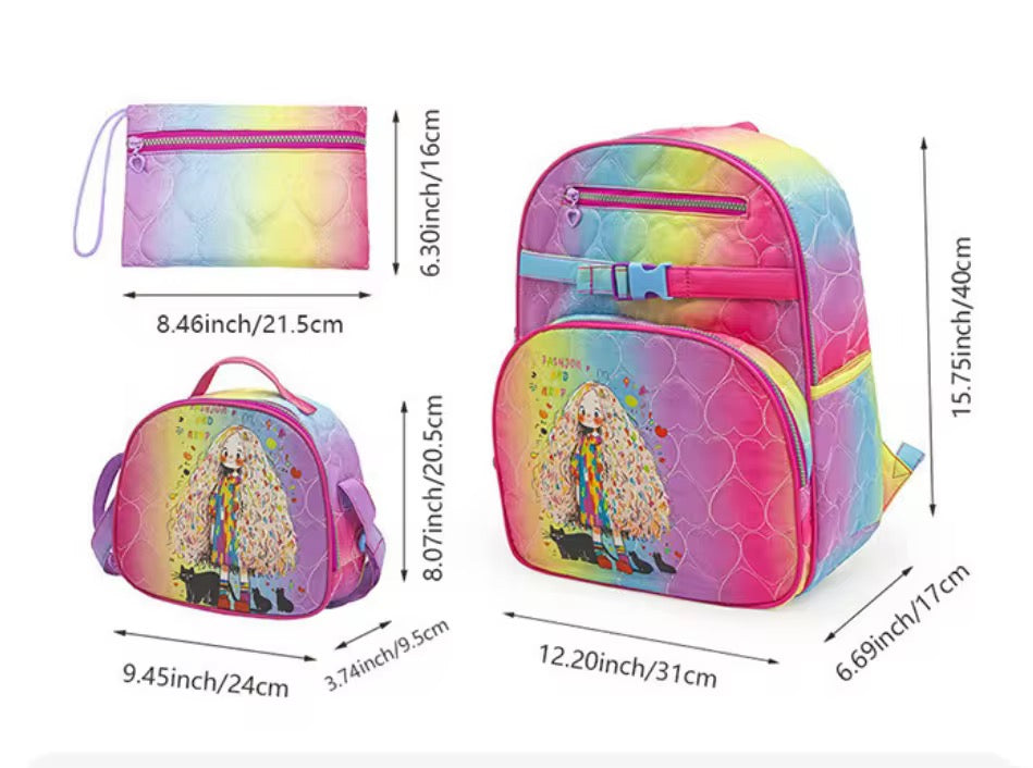 Rainbow Girl 3PCS Bagpack Combo