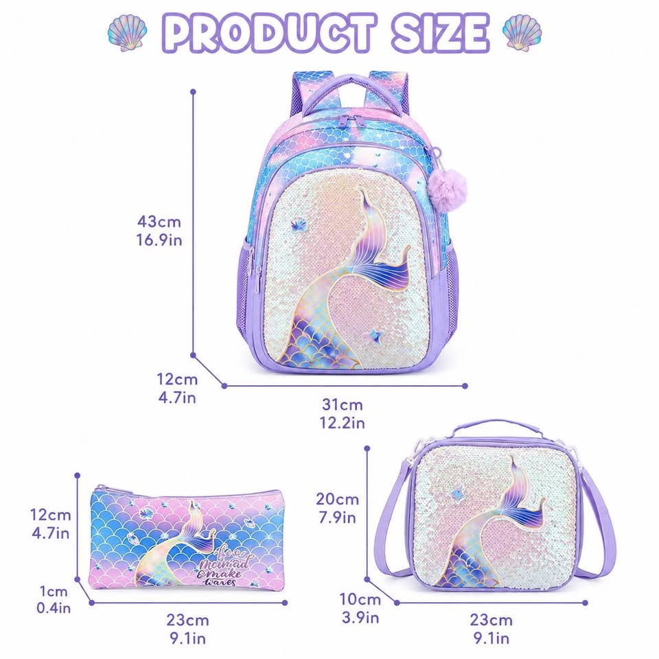 Sequin Mermaid Bagpack | 3 Pcs Combo