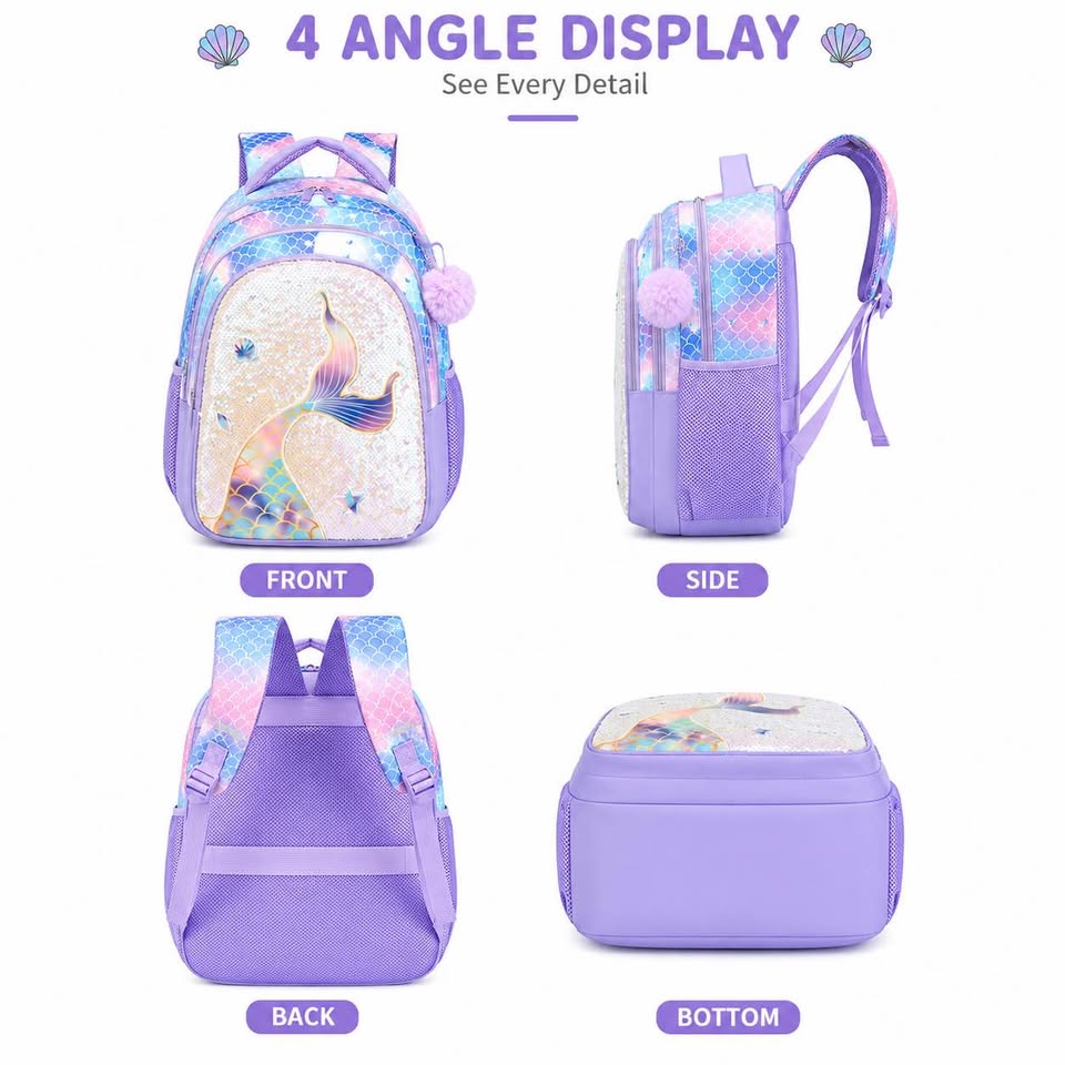 Sequin Mermaid Bagpack | 3 Pcs Combo
