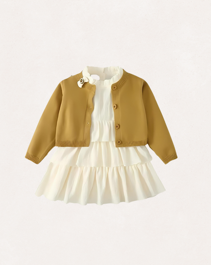 Ruffle Dress + Tan Sweater