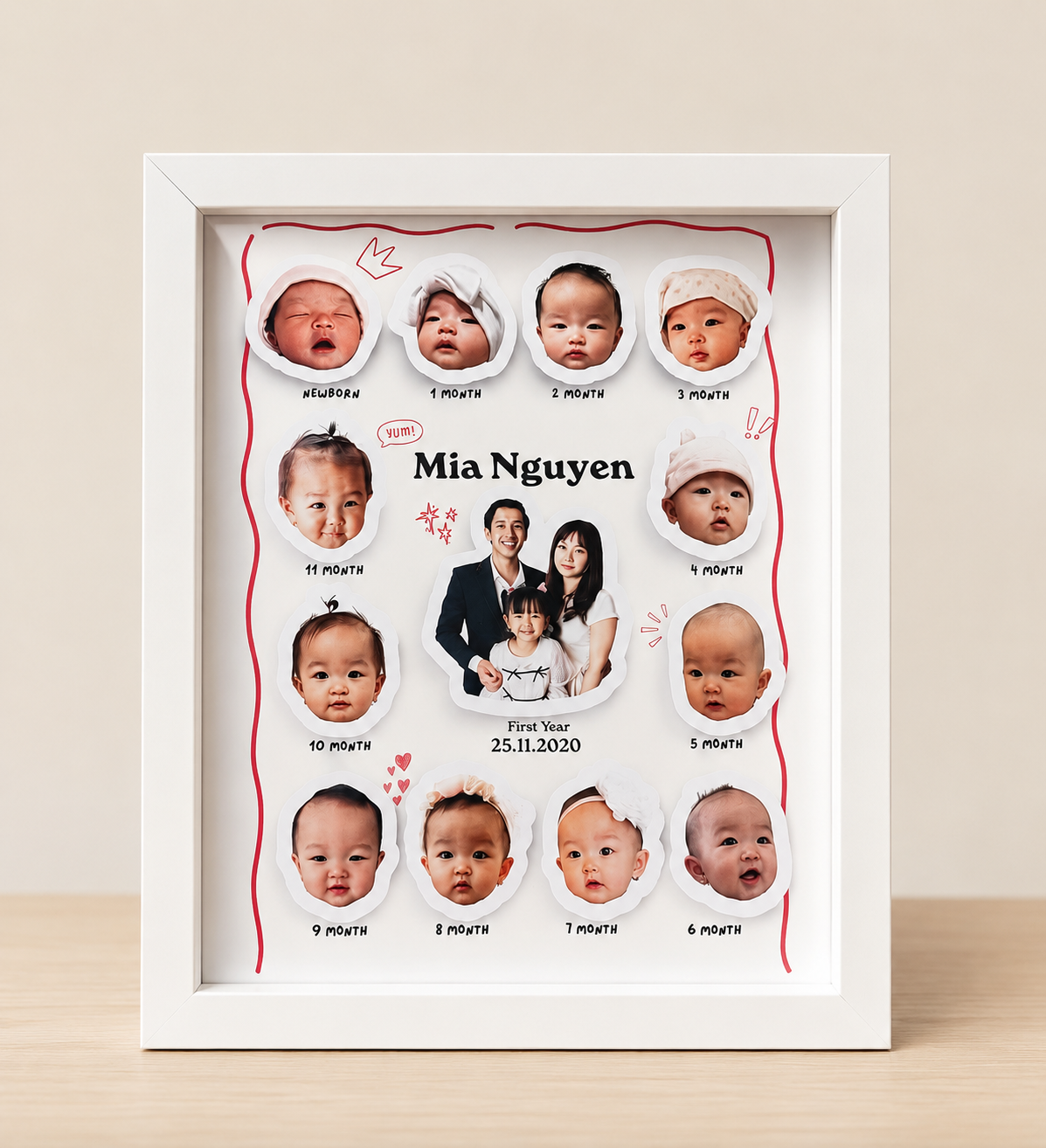 Personalize 3D Monthly Milestones Shadow Box Frame | Baby Custom Memory Frame