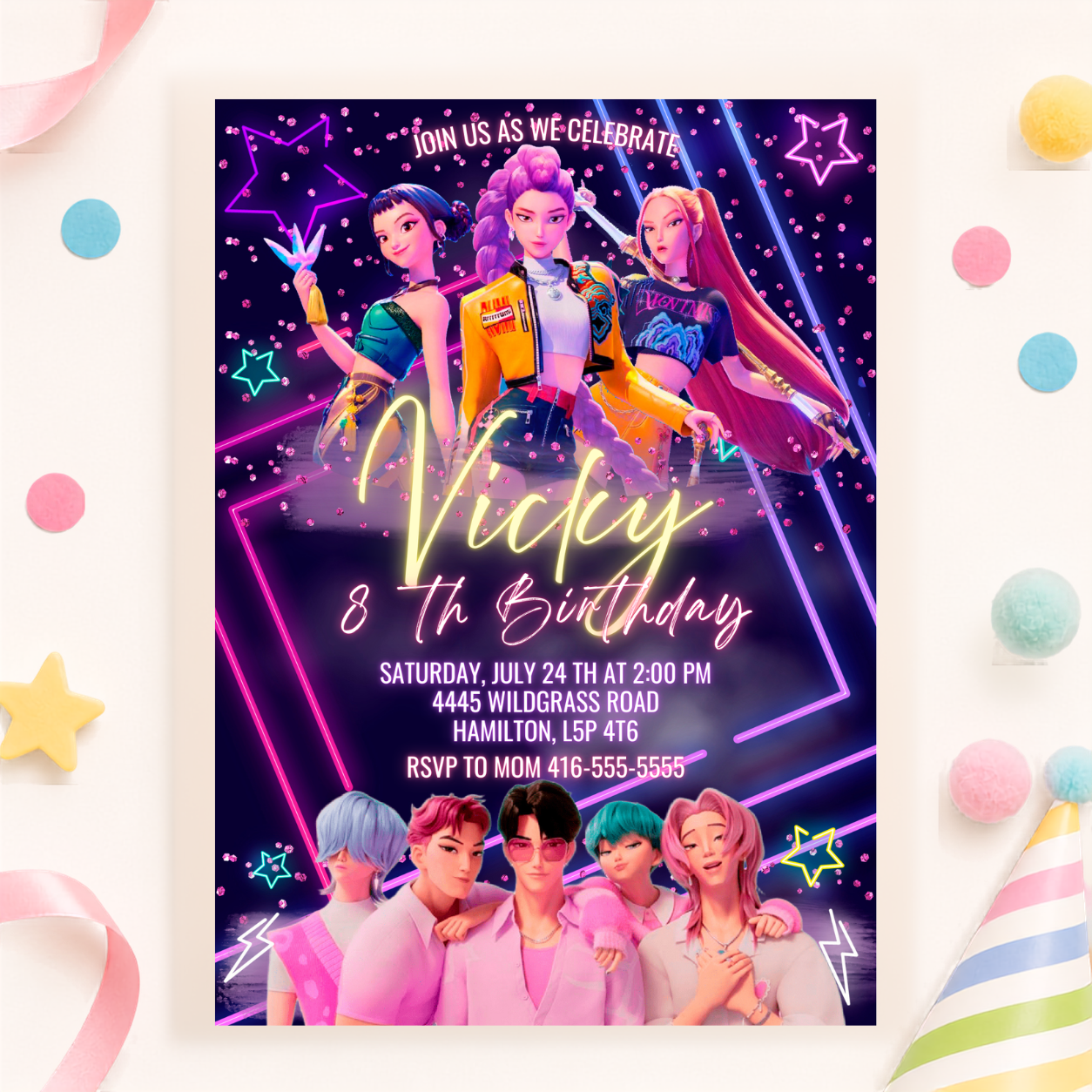 Korean Pop Birthday Invitation | Personalized Digital Design