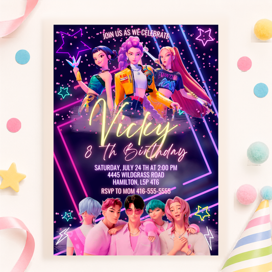 Korean Pop Birthday Invitation | Personalized Digital Design