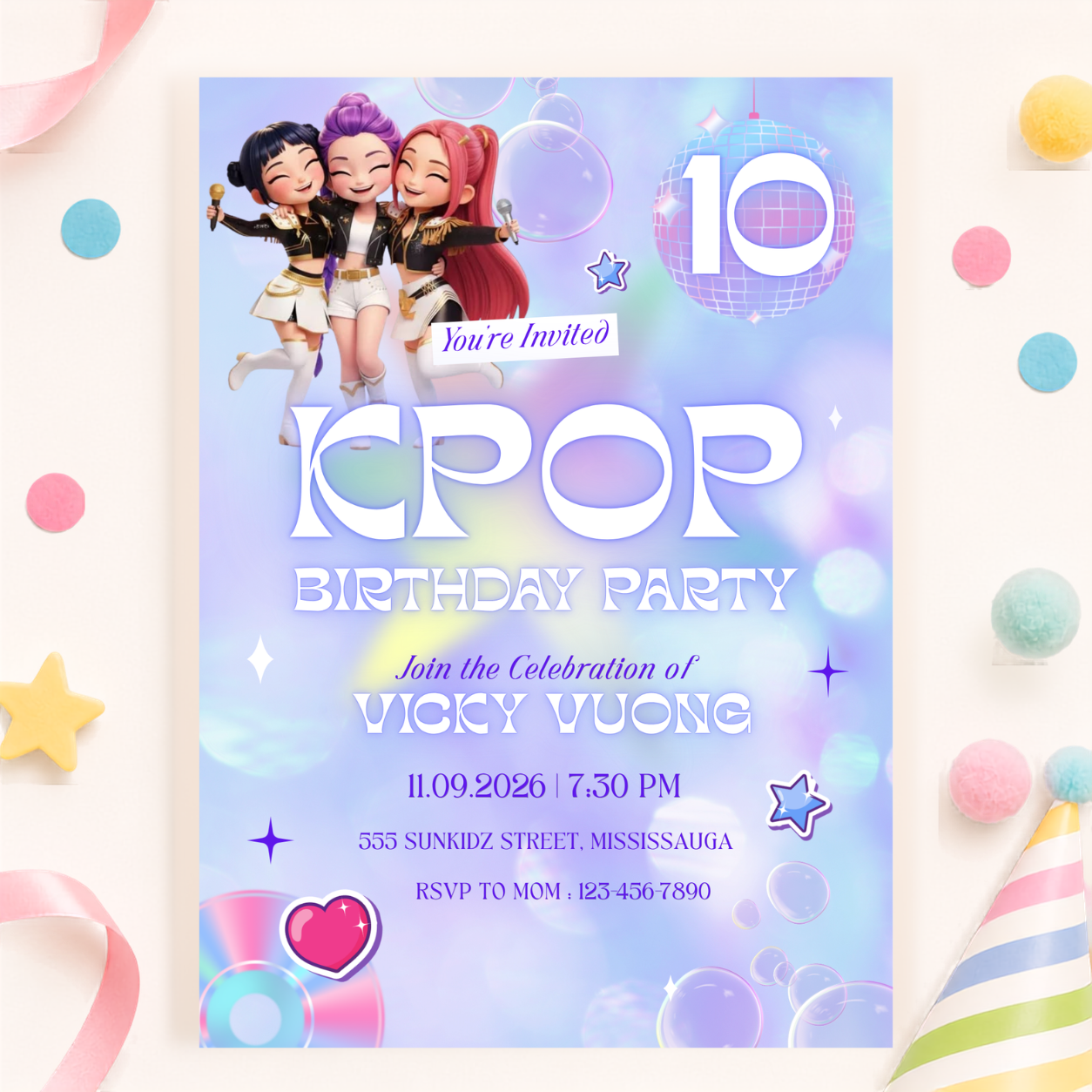 Korean Pop Birthday Invitation | Personalized Digital Design