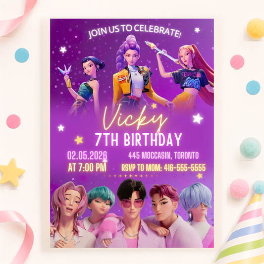 Korean Pop Birthday Invitation | Personalized Digital Design