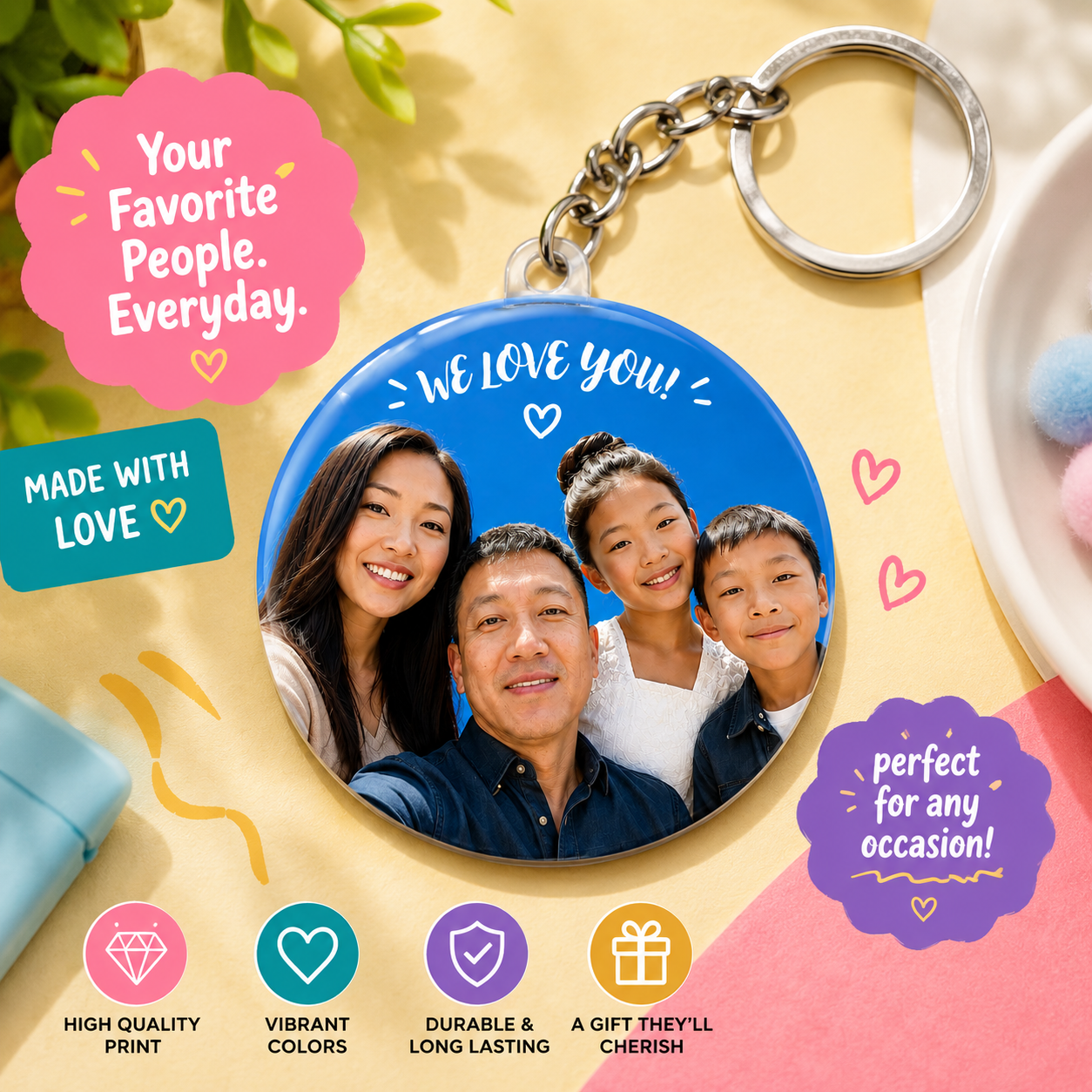 Photo Botton Keychain | Family Photo Gift
