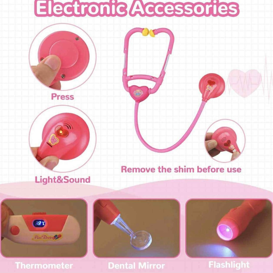 33PCS Doctor Kit with Light Up Tools & Doctor Coat