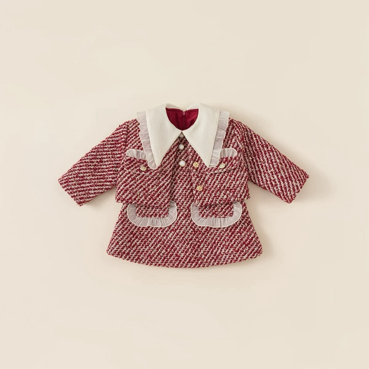 Elegant Red Tweed Dress Set