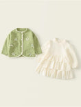 Load image into Gallery viewer, Ruffle Dress + Green Cardigan
