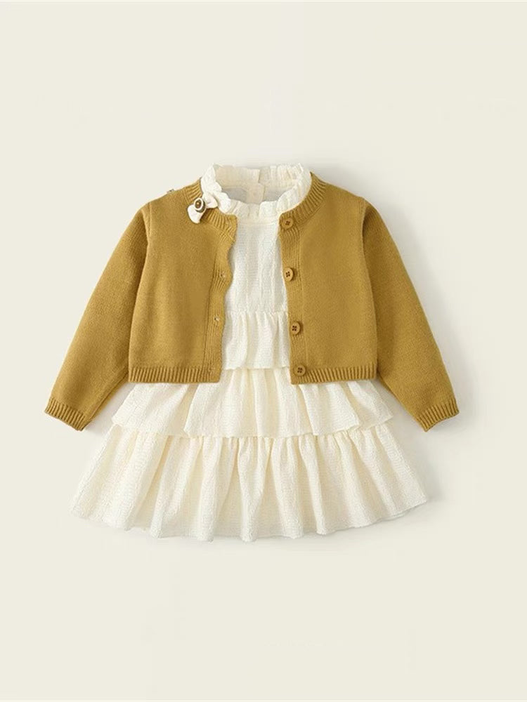 Ruffle Dress + Tan Sweater