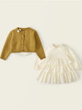 Load image into Gallery viewer, Ruffle Dress + Tan Sweater
