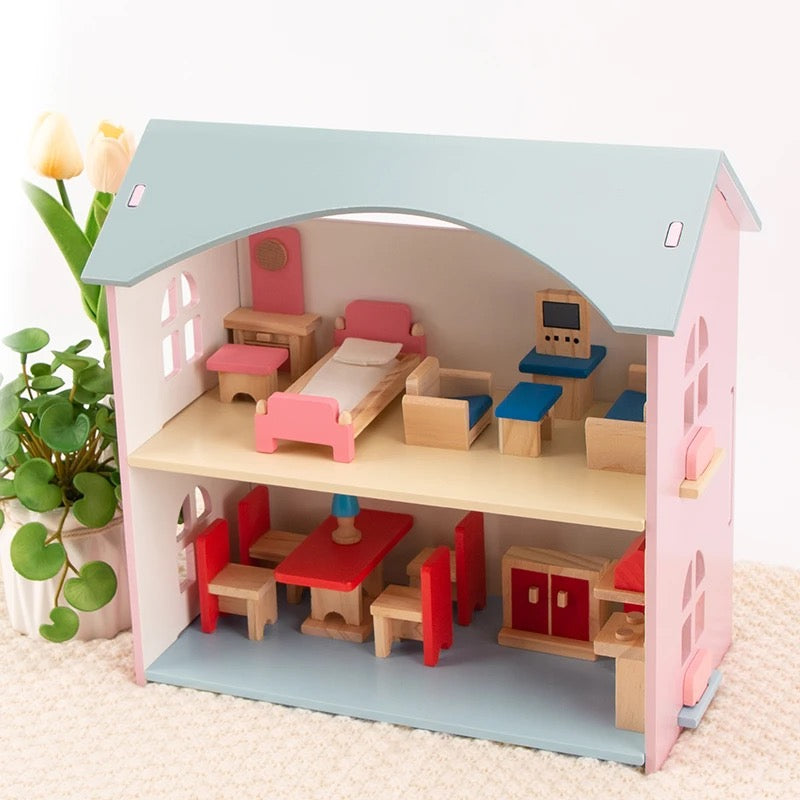 Wooden Doll House & Accessories