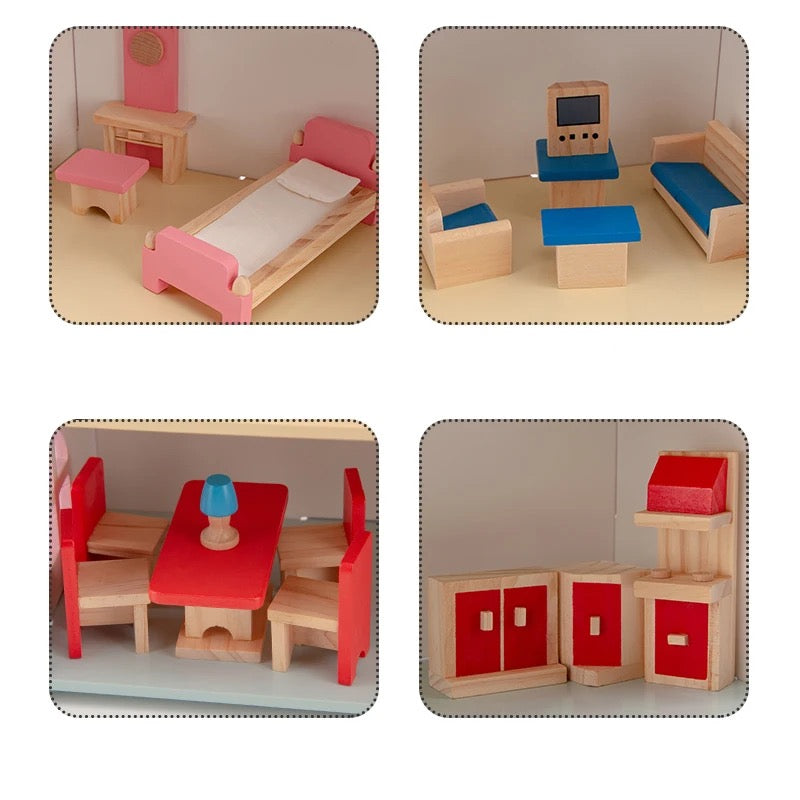 Wooden Doll House & Accessories