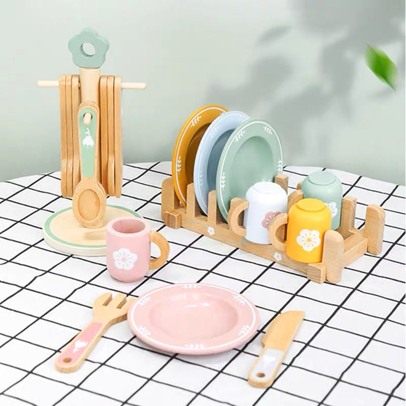 Montessori Wooden Kitchen Play Set | Pretend Play Dining Set for Kids