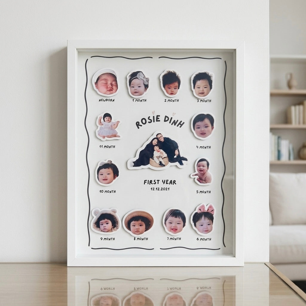 Personalize 3D Monthly Milestones Shadow Box Frame | Baby Custom Memory Frame