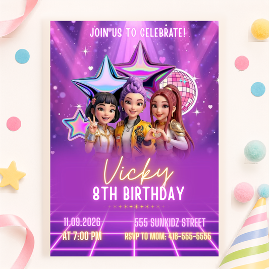 Korean Pop Birthday Invitation | Personalized Digital Design
